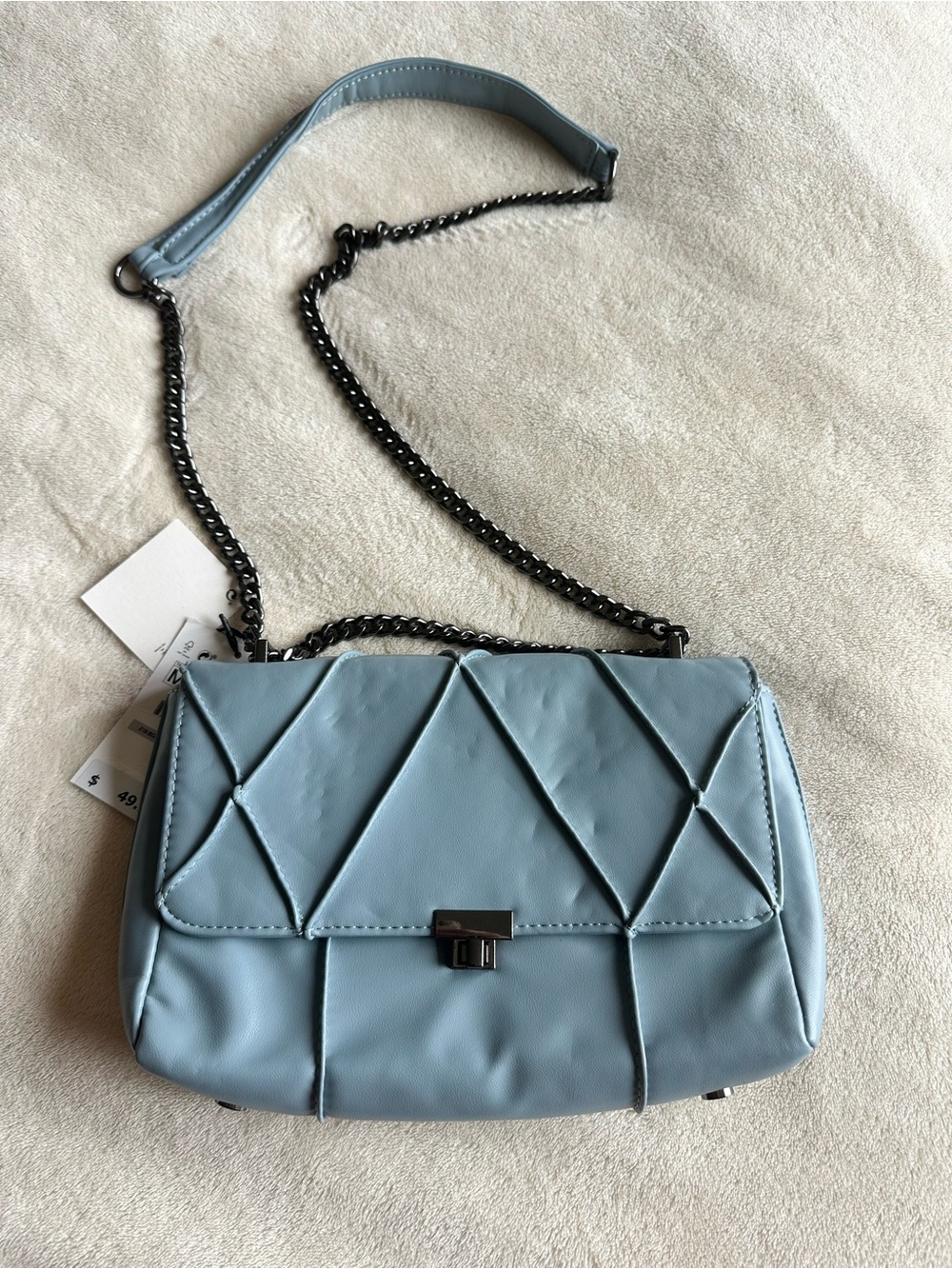 Zara Quilted Light Blue Chain Shoulder Bag